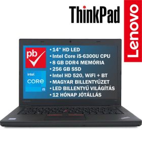   Lenovo ThinkPad T460 14" felújított prémium használt laptop (i5-6th, 8GB RAM, 256GB SSD, HD, ÚJSZERŰ)