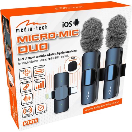 Micro-Mic DUO Lavalier 2db-os vezeték nélküli mikrofon szett USB-C / Apple Lightning vevőegységgel