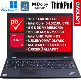   Lenovo ThinkPad T15 G1 15.6" felújított prémium használt laptop (Core i5 10th, 8GB RAM, 256GB SSD, Full HD, ÚJSZERŰ)
