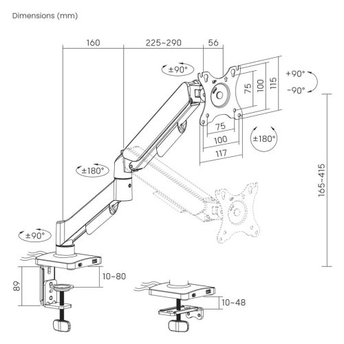 Gembird monitor tartó asztali konzol, dönthető, forgatható, USB 3.0 portok, 17-32"