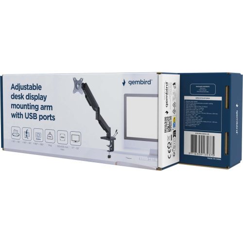 Gembird monitor tartó asztali konzol, dönthető, forgatható, USB 3.0 portok, 17-32"