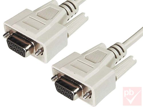 D-SUB összekötő kábel, 9p. anya / 9p. anya, nullmodem, 2.0m