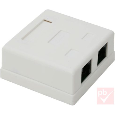 RJ45 fali doboz, 2db 8P8C aljzat, Cat5e, műanyag, fehér