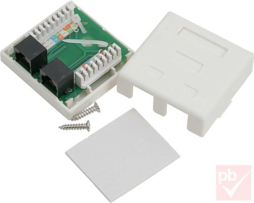 RJ45 fali doboz, 2db 8P8C aljzat, Cat5e, műanyag, fehér