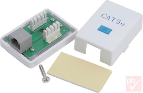RJ45 fali doboz, 1db 8P8C aljzat, Cat5e, műanyag, fehér