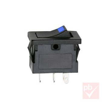   Billenő kapcsoló, szögletes, fekete, kék LED, 1 körös, 2 állású, 12x19mm