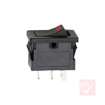   Billenő kapcsoló, szögletes, fekete, piros LED, 1 körös, 2 állású, 12x19mm
