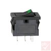 Billenő kapcsoló, szögletes, fekete, zöld LED, 1 körös, 2 állású, 12x19mm