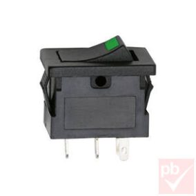   Billenő kapcsoló, szögletes, fekete, zöld LED, 1 körös, 2 állású, 12x19mm