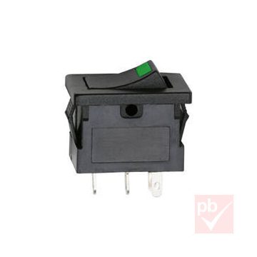   Billenő kapcsoló, szögletes, fekete, zöld LED, 1 körös, 2 állású, 12x19mm