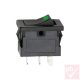 Billenő kapcsoló, szögletes, fekete, zöld LED, 1 körös, 2 állású, 12x19mm