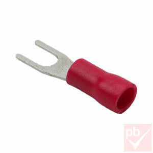 Kábelsaru, 6.5mm (M6) / 4.3mm, villás, szigetelt, piros