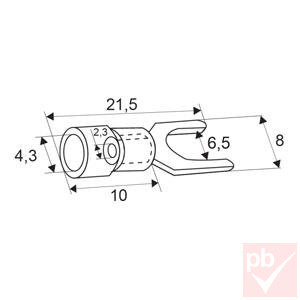 Kábelsaru, 6.5mm (M6) / 4.3mm, villás, szigetelt, piros