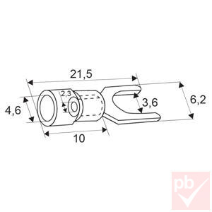 Kábelsaru, 3.6mm (M3) / 4.6mm, villás, szigetelt, kék