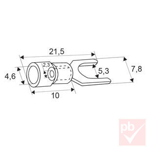 Kábelsaru, 5.3mm (M5) / 4.3mm, villás, szigetelt, kék