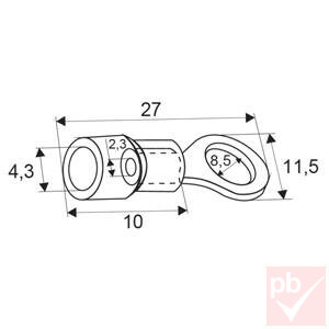 Kábelsaru, 8.5mm (M8) / 4.3mm, gyűrűs (szemes), szigetelt, piros