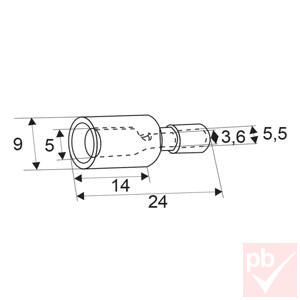 Kábelsaru, 5.0mm anya, hengeres, szigetelt, sárga
