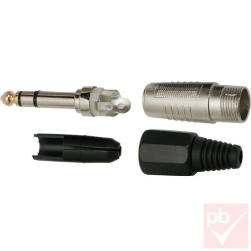 Jack dugó, 6.3mm sztereó, fém ház, erősített kivitel (fekete)