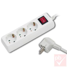   Hálózati elosztós hosszabbító, fehér, 3 aljzat, kapcsolós 5.0m