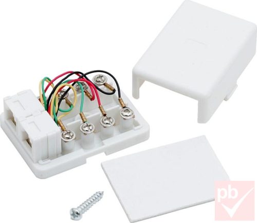 RJ11 fali doboz, 2db 6P4C aljzattal, műanyag, fehér