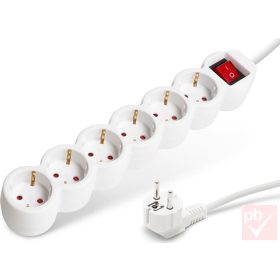   Hálózati elosztós hosszabbító, fehér, 6 aljzat, kapcsolós 1.5m