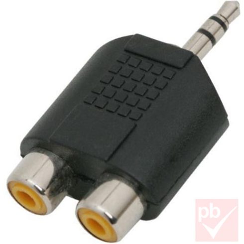 Audio átalakító, Jack 3.5mm sztereó dugó - 2x RCA aljzat (műanyag)