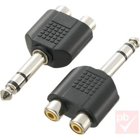   Audio átalakító, Jack 6.3mm sztereó dugó - 2x RCA aljzat (műanyag)