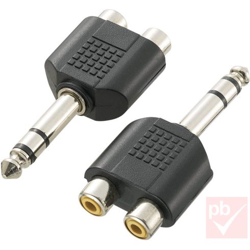 Audio átalakító, Jack 6.3mm sztereó dugó - 2x RCA aljzat (műanyag)