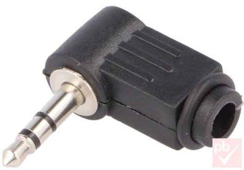 Jack dugó, 3.5mm sztereó, 90° két félből álló műanyag ház gumigyűrűvel