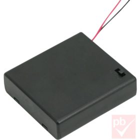   Elem tartó, 4db AA elem számára, zárt, kábellel, kapcsolóval