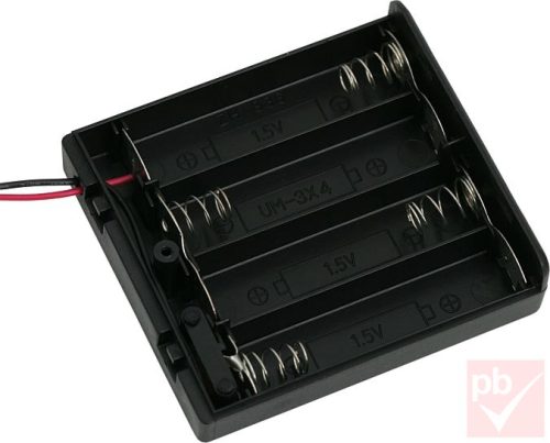 Elem tartó, 4db AA elem számára, zárt, kábellel, kapcsolóval