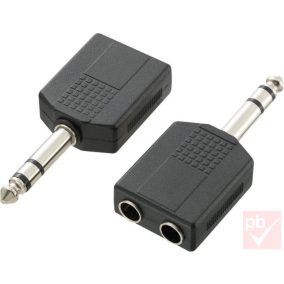   Jack elosztó, 1x 6.3mm sztereó dugó - 2x 6.3mm sztereó aljzat, műanyag ház