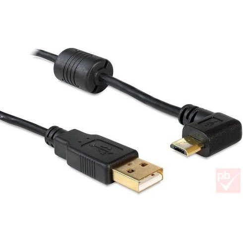 USB 2.0 A-micro B összekötő kábel 1.0m fekete 90°