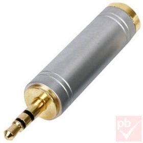   Audio átalakító, Jack 3.5mm sztereó dugó - Jack 6.3mm sztereó aljzat (arany,fém)