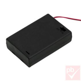   Elem tartó, 3db AA elem számára, zárt, kábellel, kapcsolóval