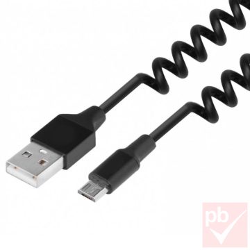 USB 2.0 A-micro B összekötő kábel 0.6m fekete, spirál
