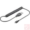 USB 2.0 A-micro B összekötő kábel 1.0m fekete, spirál