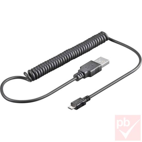 USB 2.0 A-micro B összekötő kábel 1.0m fekete, spirál