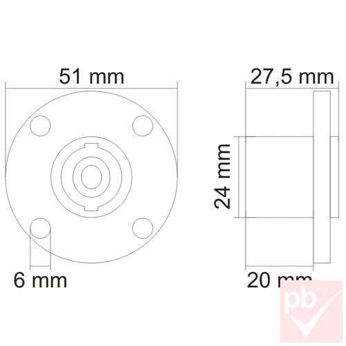 Speakon aljzat, 4p., beépíthető, kerek (51mm)