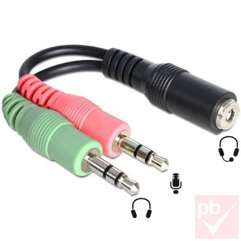 Jack headset adapter (2x 3.5mm sztereó dugó -> 1x 3.5mm 4-pin aljzat)