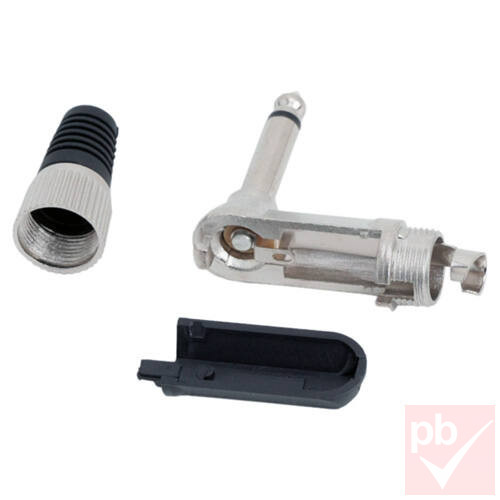 Jack dugó, 6.3mm mono, fém ház, erősített kivitel, 90°