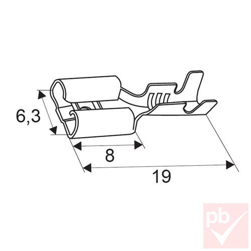 Kábelsaru, 6.3mm anya, szigetelés nélkül, sárgaréz