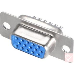   D-SUB csatlakozó, anya, 15 pin, 3 soros, forrasztható, ház nélkül