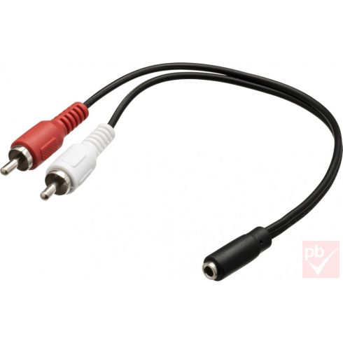 Audio átalakító, 2x RCA dugó - Jack 3.5mm sztereó aljzat 20cm