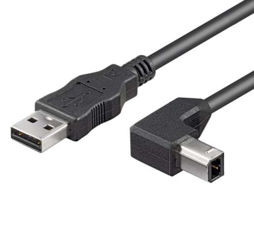 USB 2.0 A-B összekötő kábel 2m (90°-os B dugó)