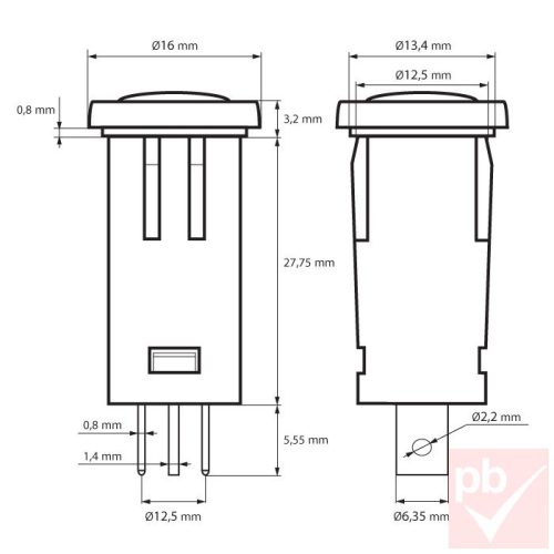 Jelzőfény, furatba szerelhető, 230V zöld