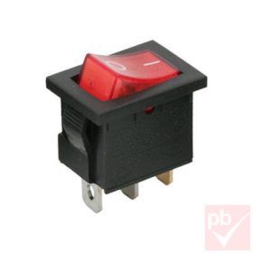   Billenő kapcsoló, szögletes, piros világítással, 1 körös, 2 állású, 21x13mm