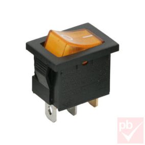  Billenő kapcsoló, szögletes, sárga világítással, 1 körös, 2 állású, 21x13mm