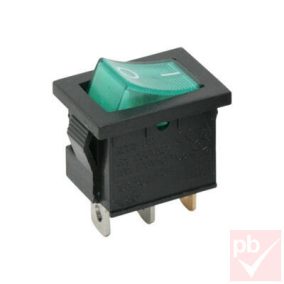   Billenő kapcsoló, szögletes, zöld világítással, 1 körös, 2 állású, 21x13mm