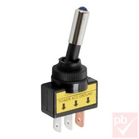   Karos kapcsoló, 1 körös, 2 állású, kék LED, 12V DC 20A, 6.3mm csúszósarus